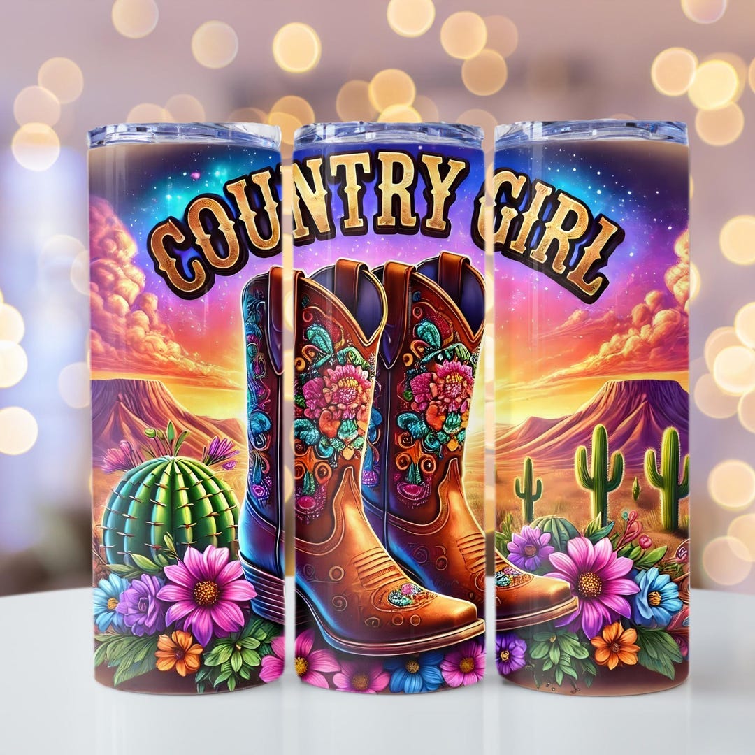 Cowgirl Boots Western Tumbler Wrap, Country Girl PNG, Western Desert ...