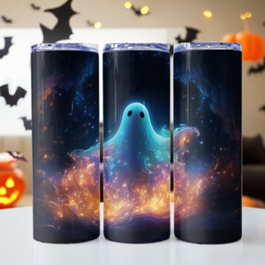 Glowing Iridescent Ghost, Spooky Halloween Ghost, 20oz skinny tumbler wrap, Colorful Ghost, Tumbler wrap for sublimation, PNG File, 300 Dpi