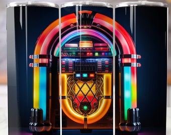 Nostalgic Jukebox Tumbler Wrap, Bright Colorful Jukebox png, 20oz skinny tumbler wrap, Tumbler wrap for sublimation, PNG File, Music Machine