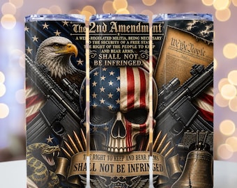 Second Amendment Tumbler Wrap, Patriotic Skull png, USA Constitution png, 20oz skinny tumbler wrap, Tumbler wrap sublimation, PNG File, 1776