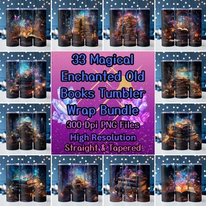 33 Magical Enchanted Old Books Tumbler Wrap Bundle, 20oz skinny tumbler wrap, Fantasy Books PNG, Tumbler wrap do sublimacji, PNG File