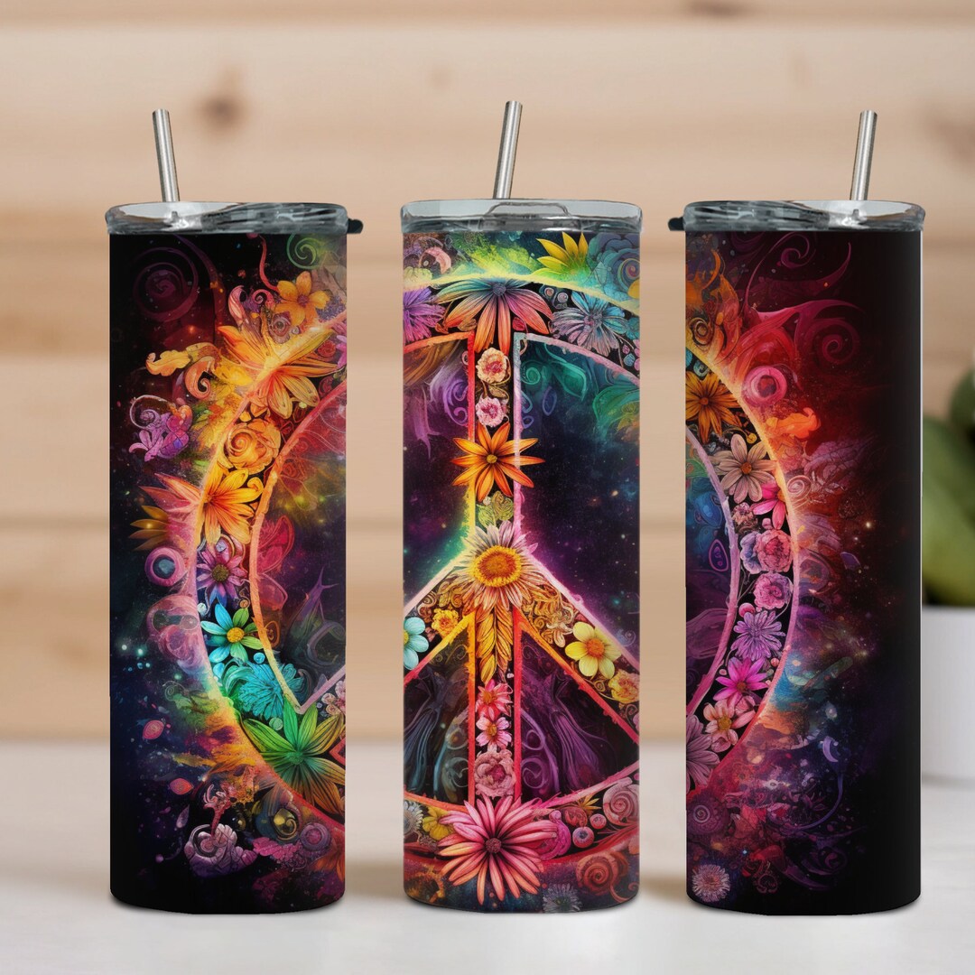 Wrapped Peace Sign Glowing Bright Peace Sign Tumbler Wrap, 20oz Skinny Tumbler Wrap, Peace ...