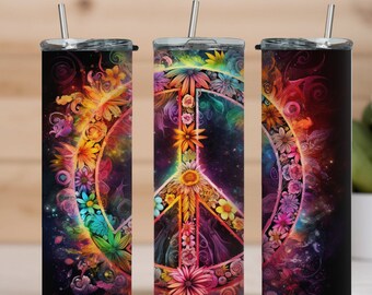Glowing Bright Peace Sign Tumbler Wrap, 20oz skinny tumbler wrap, Peace Sign Sublimation, Tumbler wrap for sublimation, PNG File, Peace png