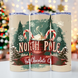 North Pole Hot Chocolate Co., Christmas Sublimation, 20oz skinny tumbler wrap, Tumbler wrap for sublimation, PNG File, Hot Chocolate PNG