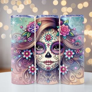 La Catrina Tumbler Wrap, Dia de los Muertos PNG, Day of the Dead Girl PNG, 20oz skinny tumbler wrap, Tumbler wrap for sublimation, PNG File