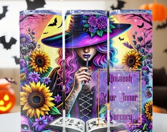 Tattooed Witch png, Positive Witchy Affirmation PNG, Witch Spellbook PNG, 20oz skinny tumbler wrap Tumbler wrap for sublimation PNG File