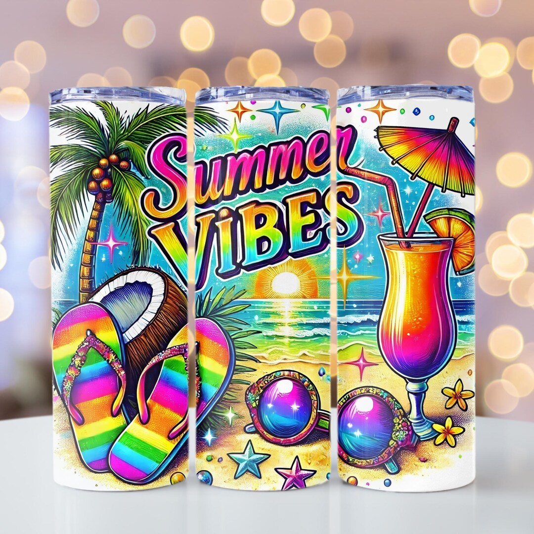 Summer Vibes Tumbler Wrap, Summer Flip Flops Beach PNG, Summer ...