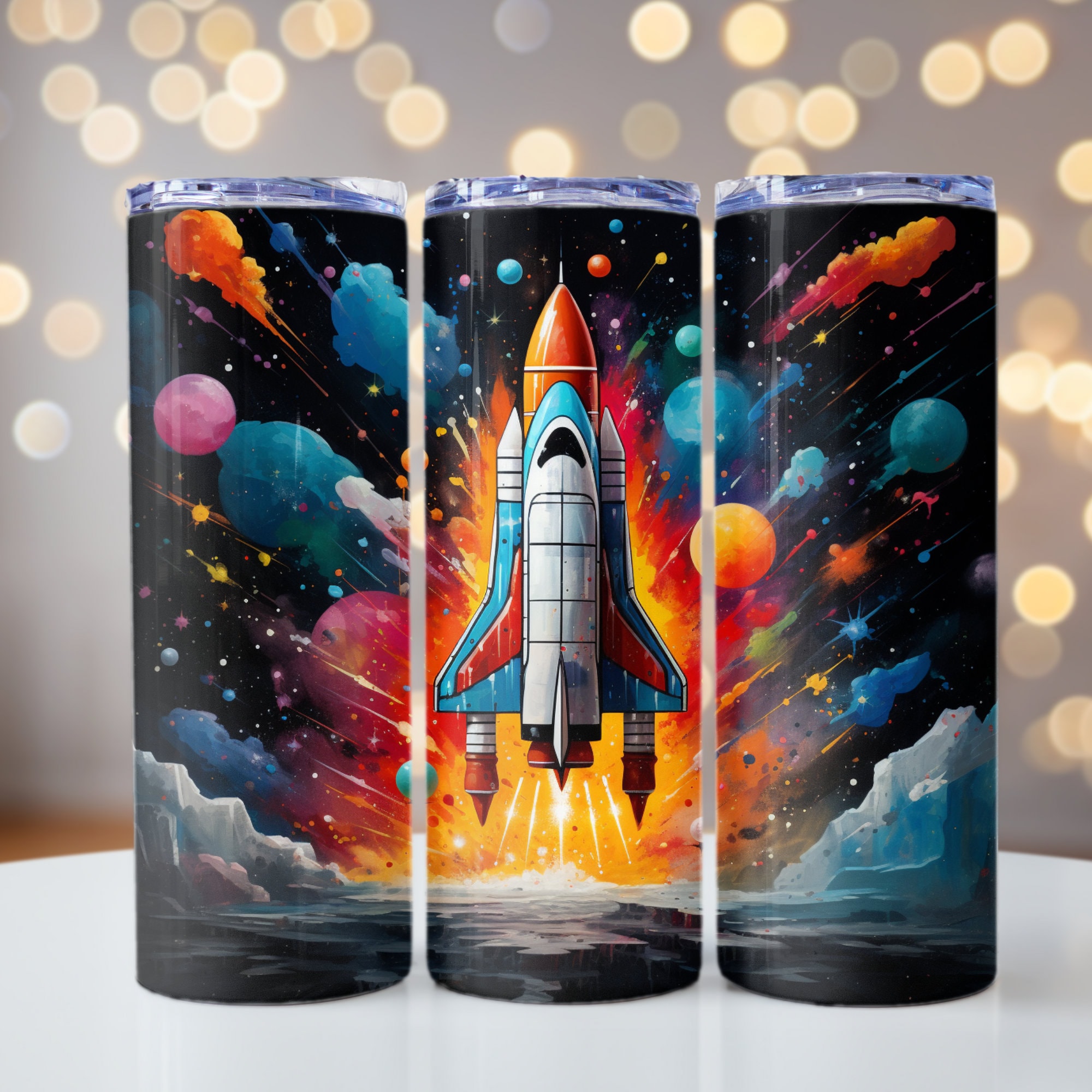 Skinny Rocketship Rocket Ship Tumbler Wrap, Spaceship Blast off PNG, Colorful Spaceship ...
