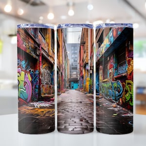 Graffiti Alleyway Tumbler Wrap, Urban Art PNG, 20oz skinny tumbler wrap, Colorful Graffiti PNG, Tumbler wrap for sublimation, PNG File