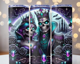 Skeleton King & Queen Tumbler Wrap, Gothic Royal Skeletons png, Skulls png, 20oz skinny tumbler wrap, Tumbler wrap for sublimation, PNG File