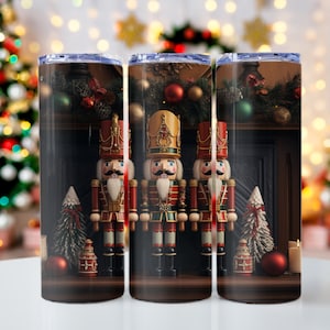 Nutcrackers on a Mantle with Christmas Decorations, 20oz skinny tumbler wrap, Nutcrackers Sublimation, Tumbler wrap for sublimation,PNG File