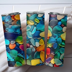 Sea Glass PNG, Beach Glass, Colorful Sea Glass, 20oz skinny tumbler wrap, Sea Glass Sublimation, Tumbler wrap for sublimation, PNG File,