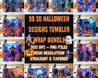 50 3D-Halloween-Designs Tumbler Wrap Bundle, 20 Unzen Skinny Tumbler Wrap, Halloween Sublimation, Tumbler Wrap für Sublimation, PNG Datei, Scary