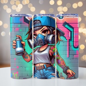 Cartoon Girl Spray Painting, Spray Painting Girl PNG, Graffiti Art PNG, 20oz skinny tumbler wrap, Tumbler wrap for sublimation, PNG File