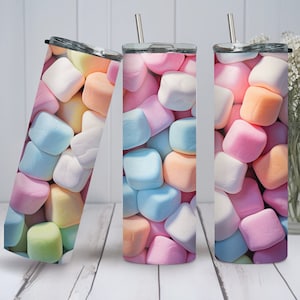 3D Pastell Marshmallows, Bunte Marshmallows, 20 Unzen Skinny Tumbler Wrap, Tumbler Wrap für Sublimation, PNG-Datei, Marshmallows PNG, 300 Dpi