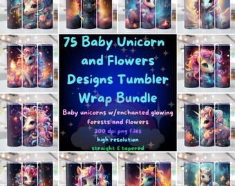 75 babyeenhoorn wrap bundel, 20oz magere beker wrap, baby eenhoorns en bloemen, eenhoorns png, beker wrap voor sublimatie, png-bestand