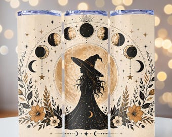 Diseño de fase lunar celestial para vaso, luna y estrellas estilo boho (PNG), estilo brujil (PNG), diseño de sublimación para vaso delgado de 20 oz, archivo PNG, lunas.