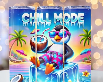 Chilling Penguin PNG, Relaxing Penguin png, Funny Penguin Tumbler Wrap, 20oz skinny tumbler wrap, Tumbler wrap for sublimation, PNG File