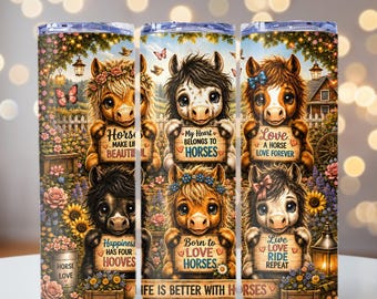 Horse Love Phrases Tumbler Wrap, Cute Horse Affirmations png, Baby Horses 20oz skinny tumbler wrap, Tumbler wrap for sublimation, PNG File