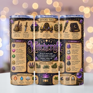 Witchcraft Tools & Spells Tumbler Wrap, Celestial Witchcraft Menu png, Witchy Vibes PNG, 20oz Skinny Tumbler Sublimation Design, PNG File