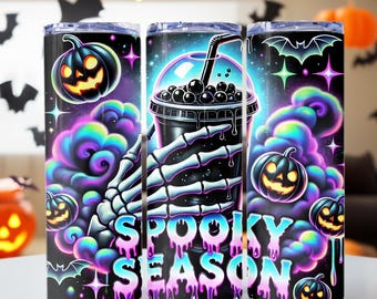 Spooky Season PNG, Skeleton Drink Cup png, Halloween Drink Cup Tumbler Wrap, 20oz skinny tumbler wrap, Tumbler wrap for sublimation,PNG File