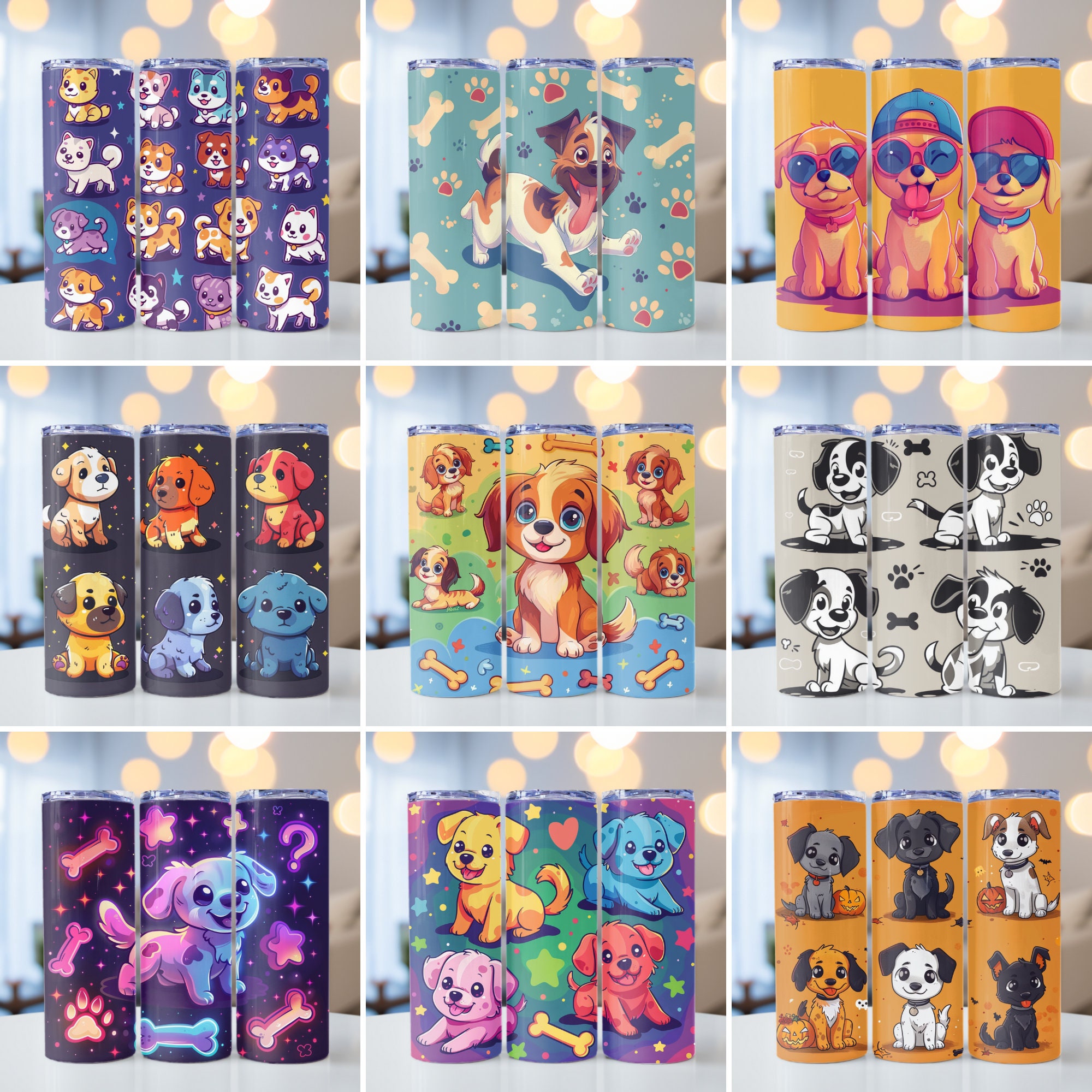 50 Cute Cartoon Dogs Designs Tumbler Wrap Bundle, 20oz Skinny Tumbler ...