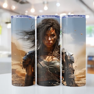 Post Apocalyptic Female Warrior, Warrior in a Barren Wasteland, Warrior PNG, 20oz skinny tumbler wrap, Tumbler wrap for sublimation,PNG File