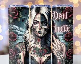 Dead Inside Girl PNG, Sublimación de chica tatuada, Badass Girl PNG, envoltura de vaso delgado de 20 oz, envoltura de vaso para sublimación, archivo PNG, gótico