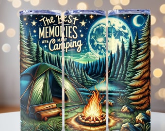 Camping Tumbler Wrap, Best Memories Phrase, Campfire Sublimation, 20oz skinny tumbler wrap, Outdoors, Tumbler wrap for sublimation, PNG File