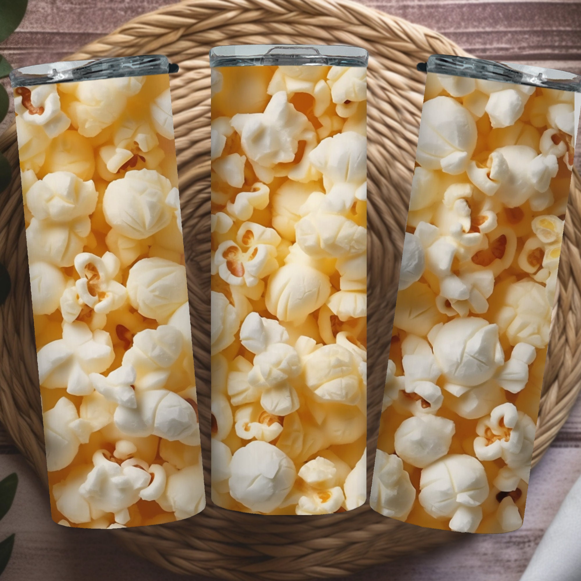 Popcorn, Buttered Popcorn, Junk Food, 20oz Skinny Tumbler Wrap