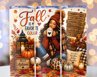 Herfst is mijn favoriete kleur - Tumblerhoes, Herfstseizoen PNG, Truienweer png, 20oz Skinny Tumbler Sublimatieontwerp, PNG-bestand, Pompoenen