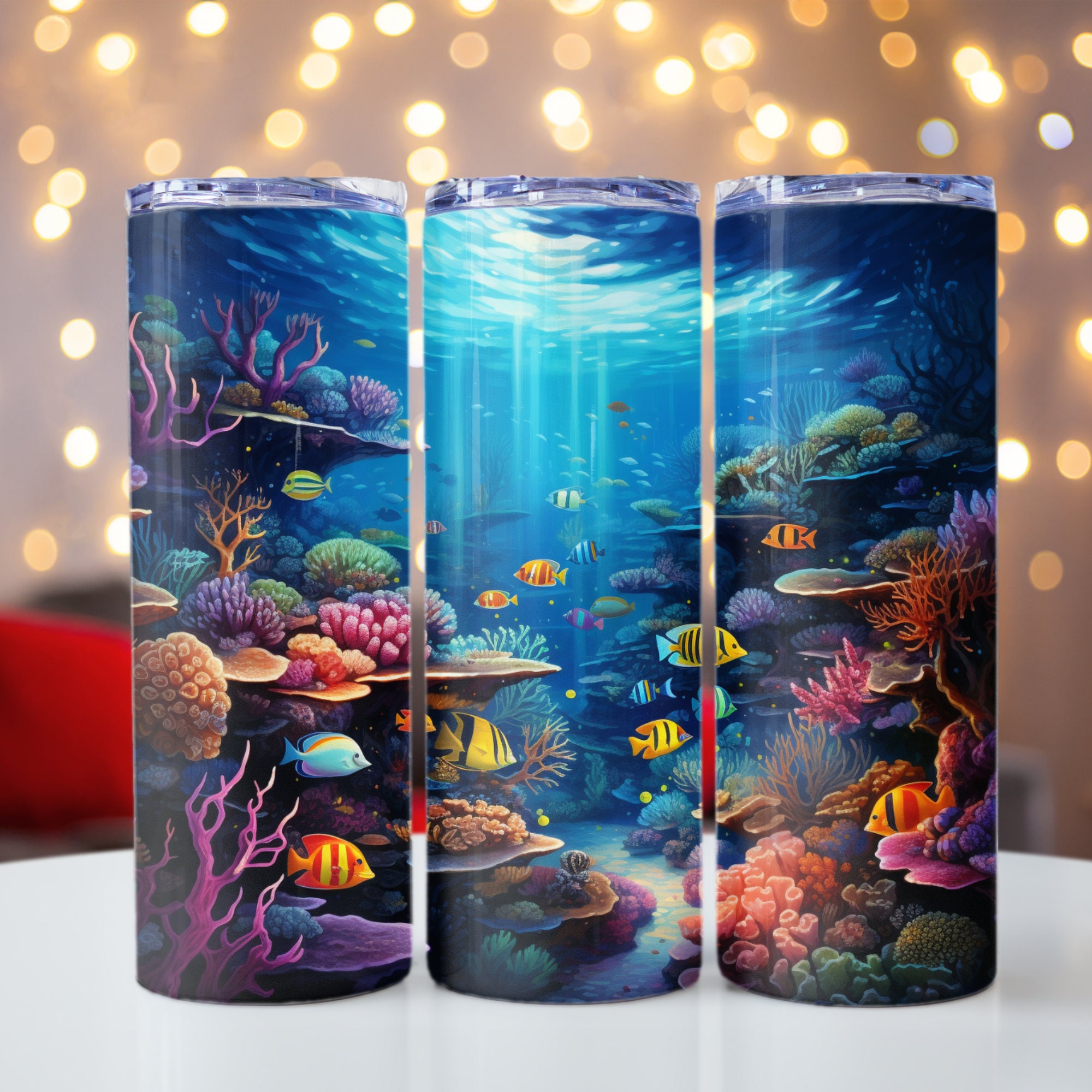 Tropical Coral Reef with Fish, Colorful Coral Reef Tumbler Wrap, 20oz skinny tumbler wrap, Ocean png, Tumbler wrap for sublimation, PNG File