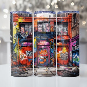 Graffitied Buildings png, Urban Art png, Colorful Graffiti, 20oz skinny tumbler wrap, Graffiti png, Tumbler wrap for sublimation, PNG File
