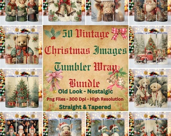 50 Vintage Christmas Images Tumbler Wrap Bundle, 20oz skinny tumbler wrap, Nostalgic Christmas PNG, Tumbler wrap for sublimation, PNG File