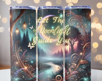 Magical Landscape Tumbler Wrap, Celestial Landscape PNG, Moonlight PNG, 20oz skinny tumbler wrap, Tumbler wrap for sublimation, PNG File