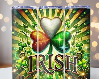 Glitter Irish Shamrock PNG, Shamrock Tumbler Wrap, St Patrick's PNG, Iers, 20oz magere beker wrap, Tumbler wrap voor sublimatie, png-bestand