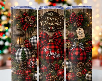 Buffalo Plaid Christmas Ornaments Tumbler Wrap, Rustic Coquette Bows Christmas png,  20oz Skinny Tumbler Sublimation Design, PNG File, Xmas