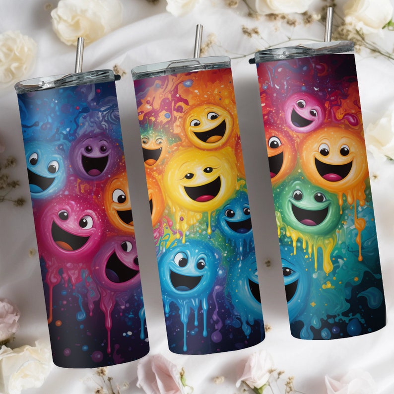 Colorful Smiley Faces Tumble Wrap, Color Splash Smiley Faces, 20oz ...