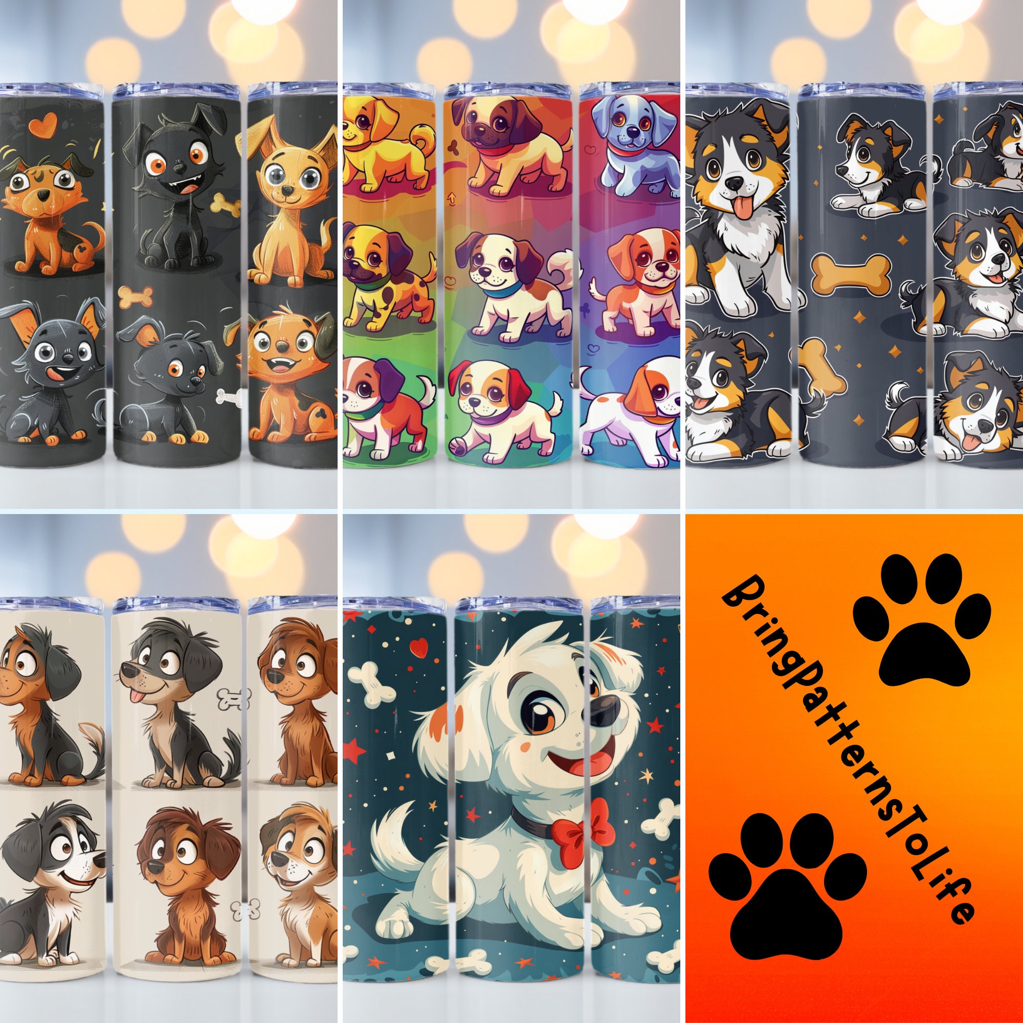 50 Cute Cartoon Dogs Designs Tumbler Wrap Bundle, 20oz Skinny Tumbler ...