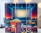 Nostalgic Drive In Movie Theater Tumbler Wrap, Movies & Popcorn png, 20oz skinny tumbler wrap, Tumbler wrap for sublimation, PNG File
