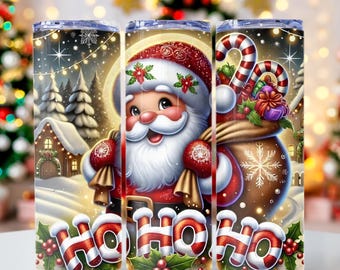 Santa Claus Tumble Wrap, Ho Ho Ho Santa PNG, Christmas Tumbler Wrap, 20oz skinny tumbler wrap, Tumbler wrap for sublimation, PNG File, Xmas