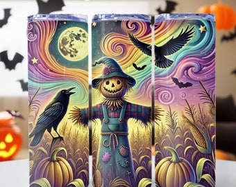 Scarecrow Corn Field PNG, Halloween Scarecrow PNG, Scarecrow & Crow png, 20oz skinny tumbler wrap, Tumbler wrap for sublimation, PNG File