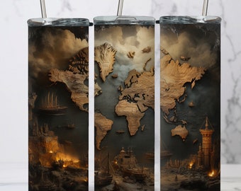 Ancient World Map Tumbler Wrap, 20oz skinny tumbler wrap, World Map png, Tumbler wrap for sublimation, PNG File, 3D Ancient City Map png