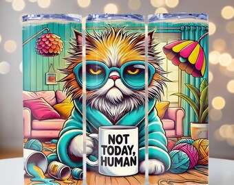 Funny Cat Tumbler Wrap, Grumpy Cat PNG, Snarky Cartoon Cat PNG, Mad Cat png, 20oz skinny tumbler wrap, Tumbler wrap for sublimation,PNG File