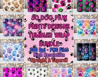 50 Dog Paw Prints Designs Tumbler Wrap Bundle, 20oz skinny tumbler wrap, Dog Footprints, Tumbler wrap for sublimation, Dog Paw Prints PNG