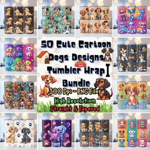 50 Cute Cartoon Dogs Designs Tumbler Wrap Bundle, 20oz skinny tumbler wrap, Cartoon Dogs Sublimation, Tumbler wrap for sublimation, PNG File