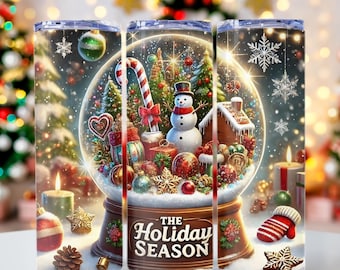 Holiday Snow Globe Tumbler Wrap, Christmas PNG, Holiday Season PNG, Xmas, 20oz skinny tumbler wrap, Tumbler wrap for sublimation, PNG File