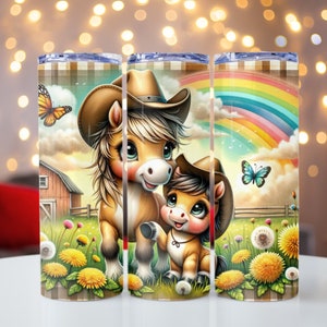 Schattig paard & pony, cartoon paarden PNG, paard tuimelaar wrap, cowboy paarden, 20oz magere tuimelaar wrap, tuimelaar wrap voor sublimatie, PNG-bestand