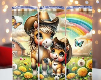 Cute Horse & Pony Tumbler Wrap, Western Horses PNG, Cowboy Horses png, 20oz skinny tumbler wrap, Tumbler wrap for sublimation, PNG File