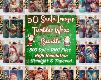 50 Santa Images Tumbler Wrap Bundle, 20oz skinny tumbler wrap, Santa Claus Tumbler Wraps, Tumbler wrap for sublimation, PNG File, Santa PNG